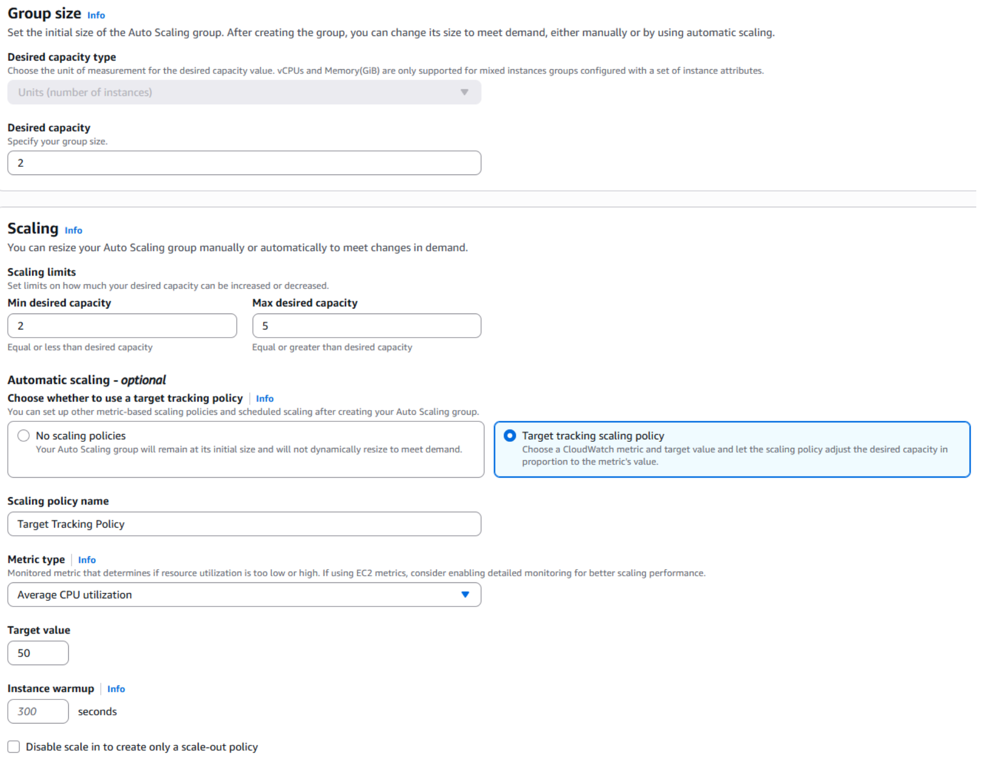 App Tier group size and scaling policy